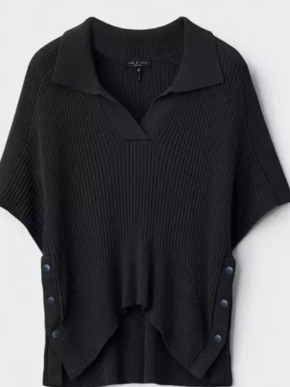 Rag & bone Charcoal Ribbed Knit Polo Button Detail